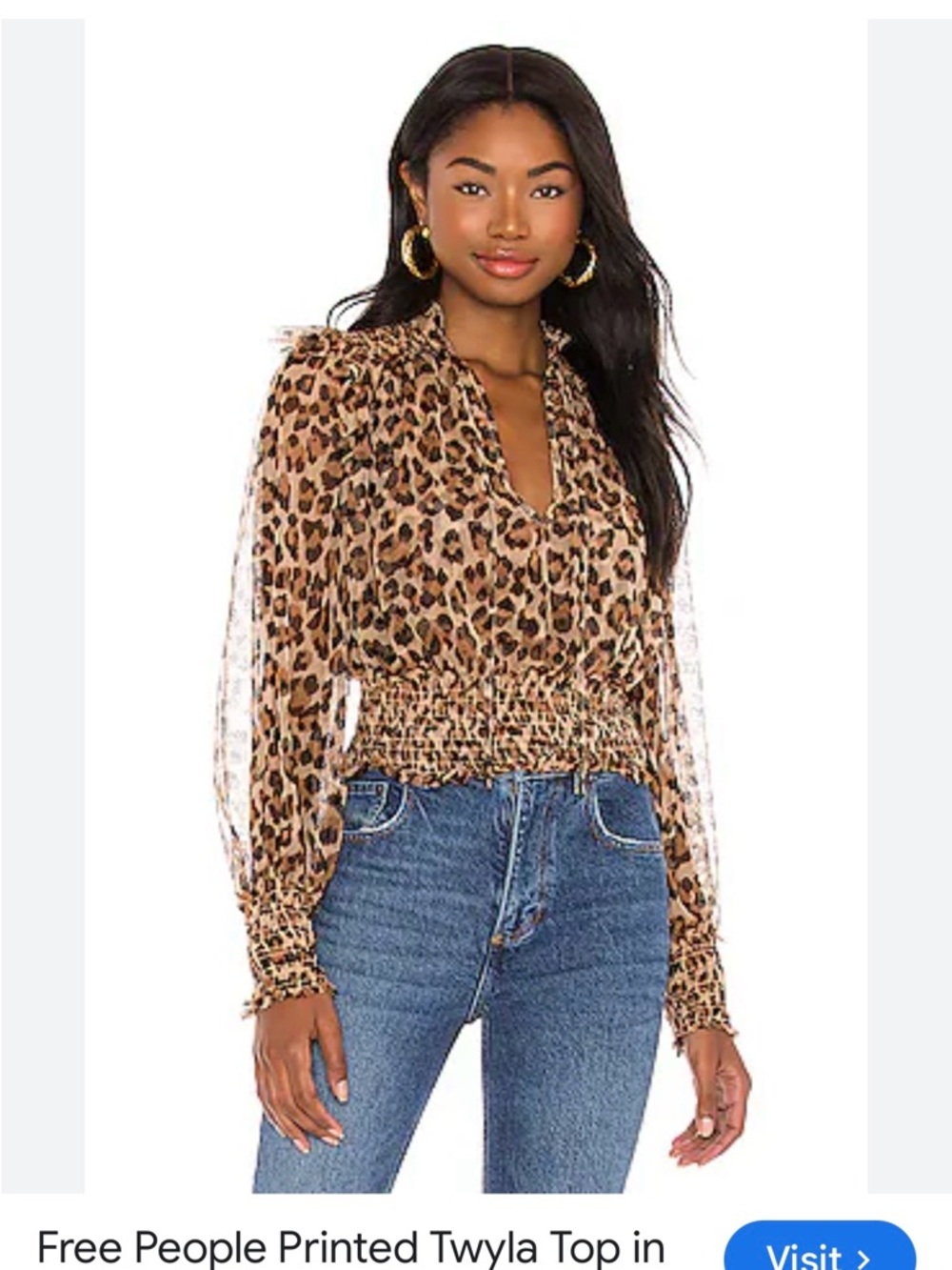 Free People Twyla Printed Smocked Waist Blouse - size XS